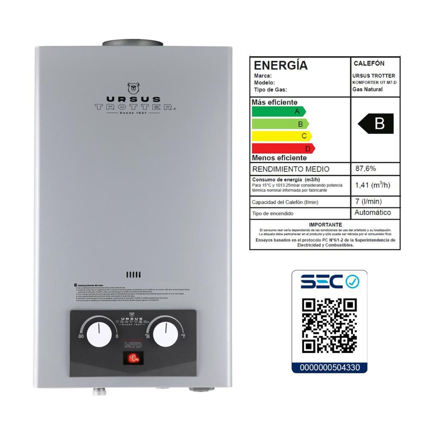 Calefont Ursus Trotter Komfortek UT M7-D GN  / Tiro Natural / Gas Natural  / 7 Litros image number 9.0